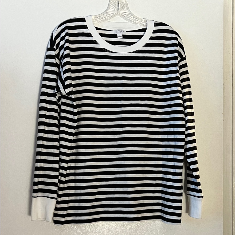 J. Crew Black and White Striped Crewneck Top